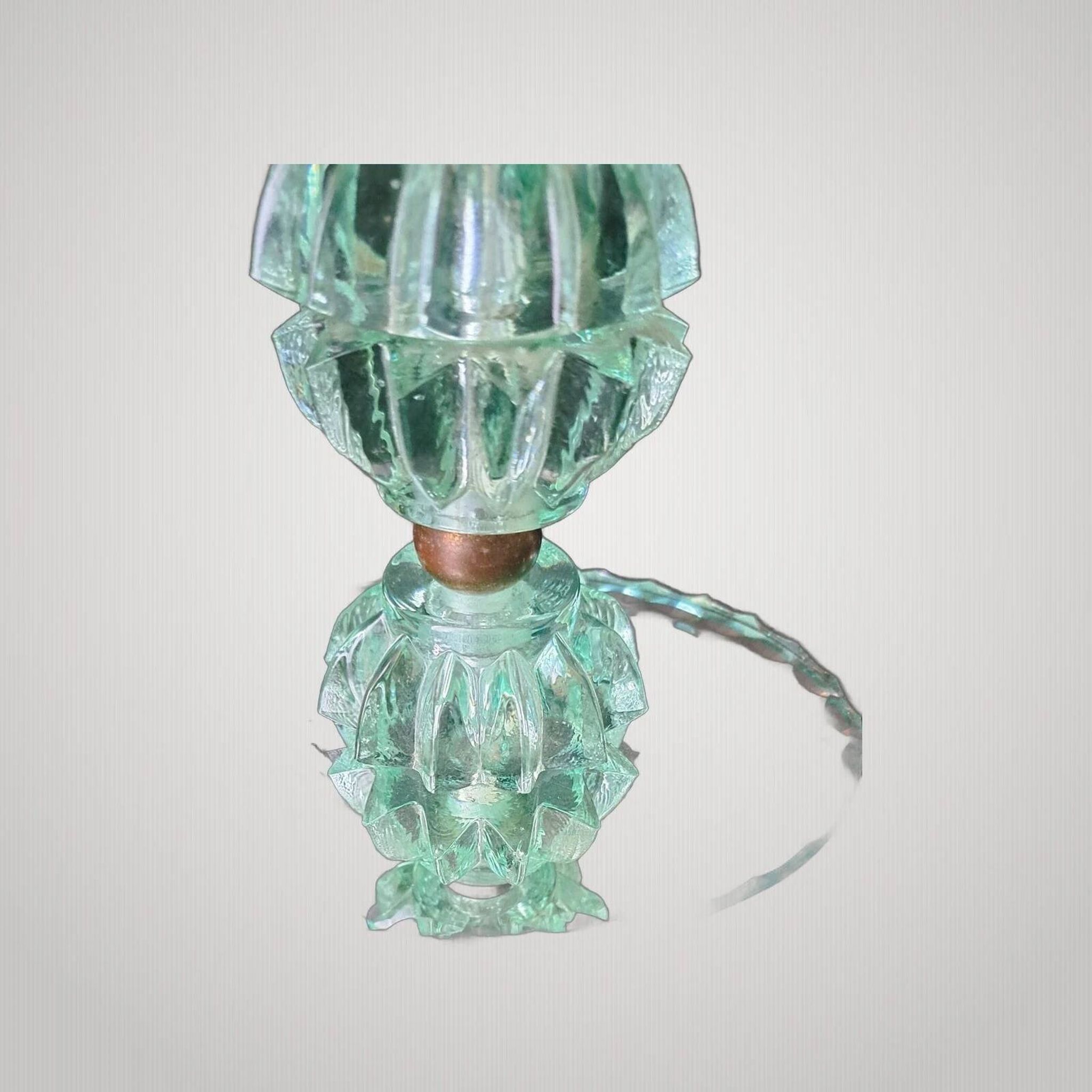 Green crystal bedside lamp attributed to Jacques Adnet for Baccarat.