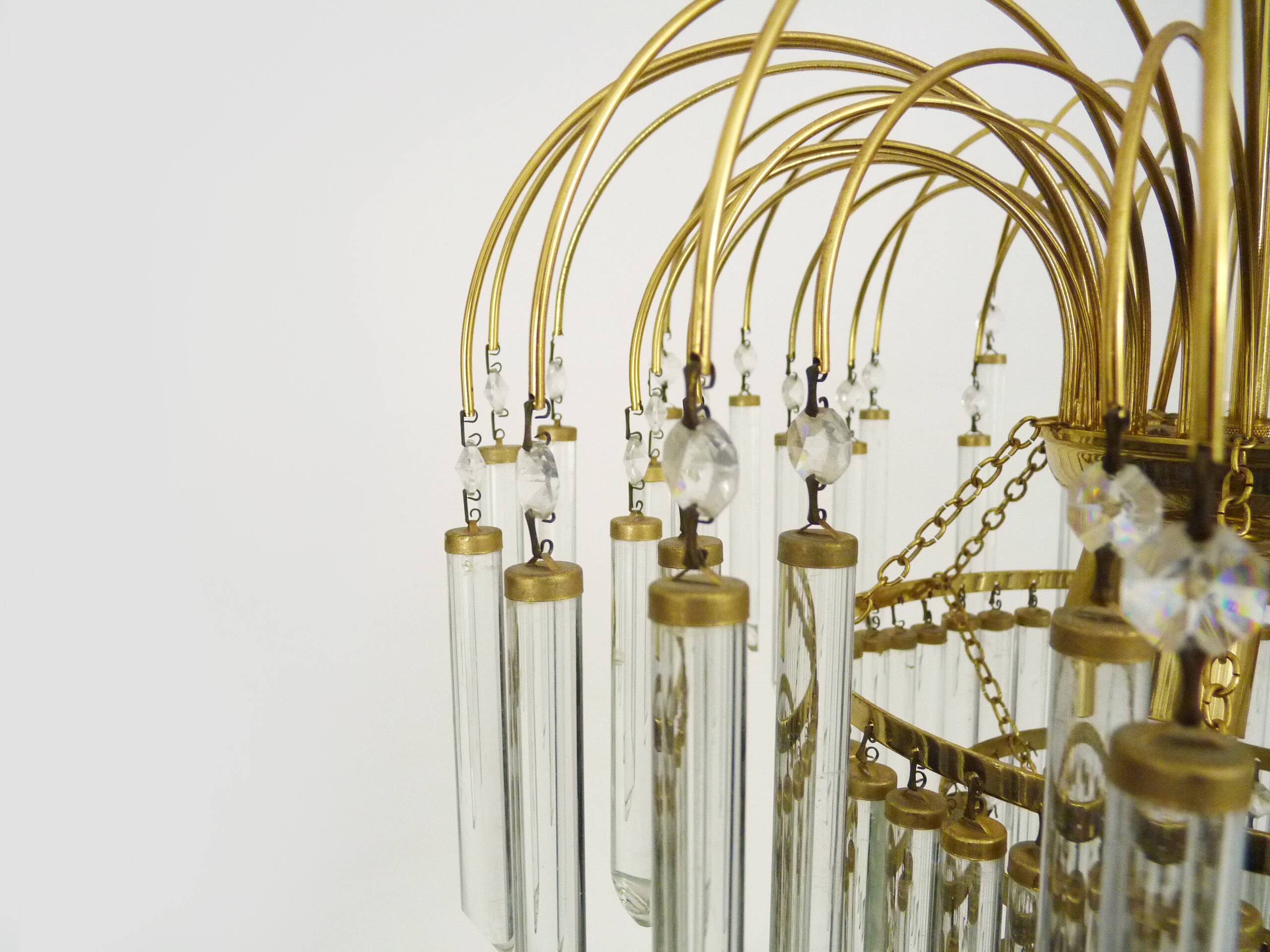 Large and old crown chandelier with pendants, 4 levels, 3 lights, 70s-80s