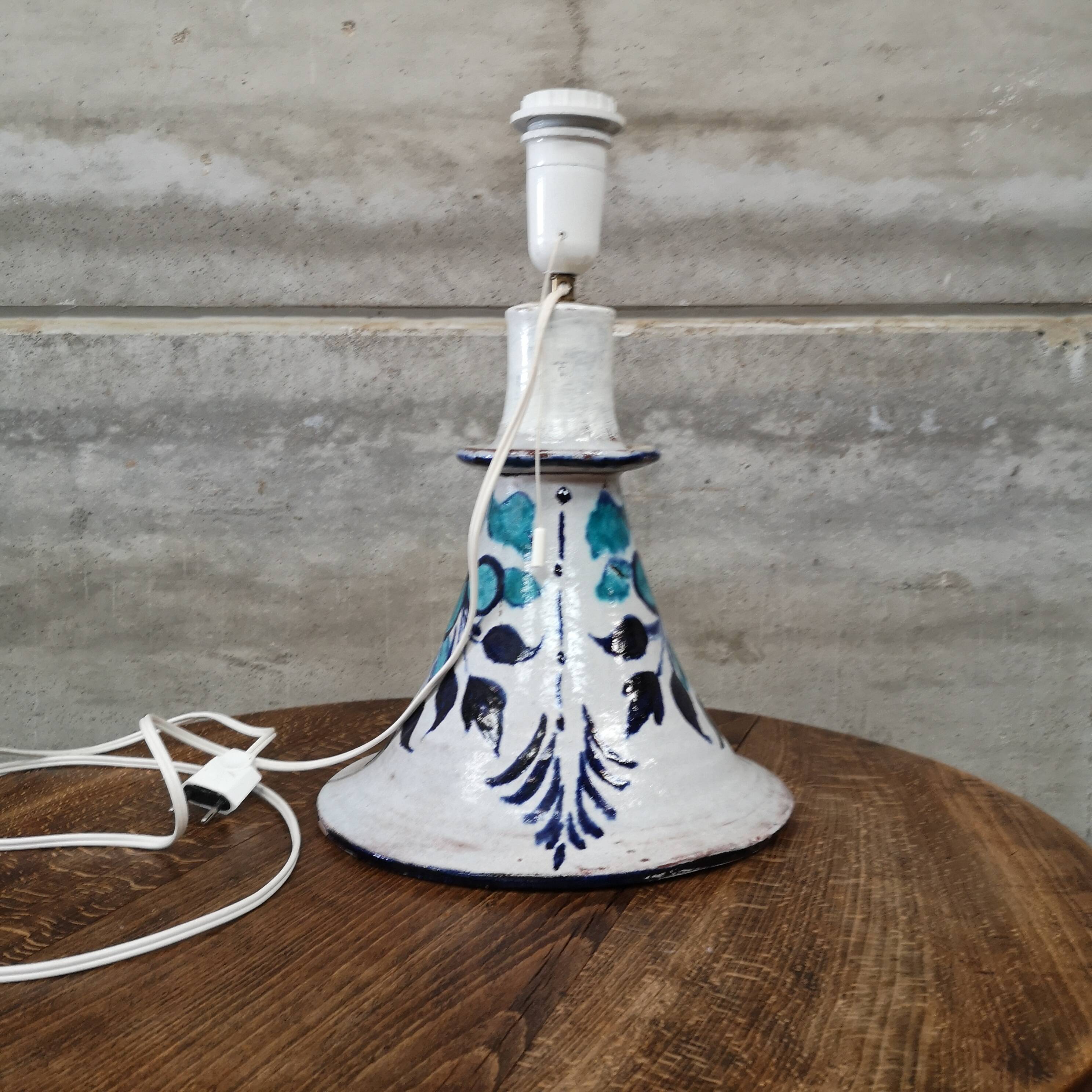 terracotta lamp with vintage floral decor 1950