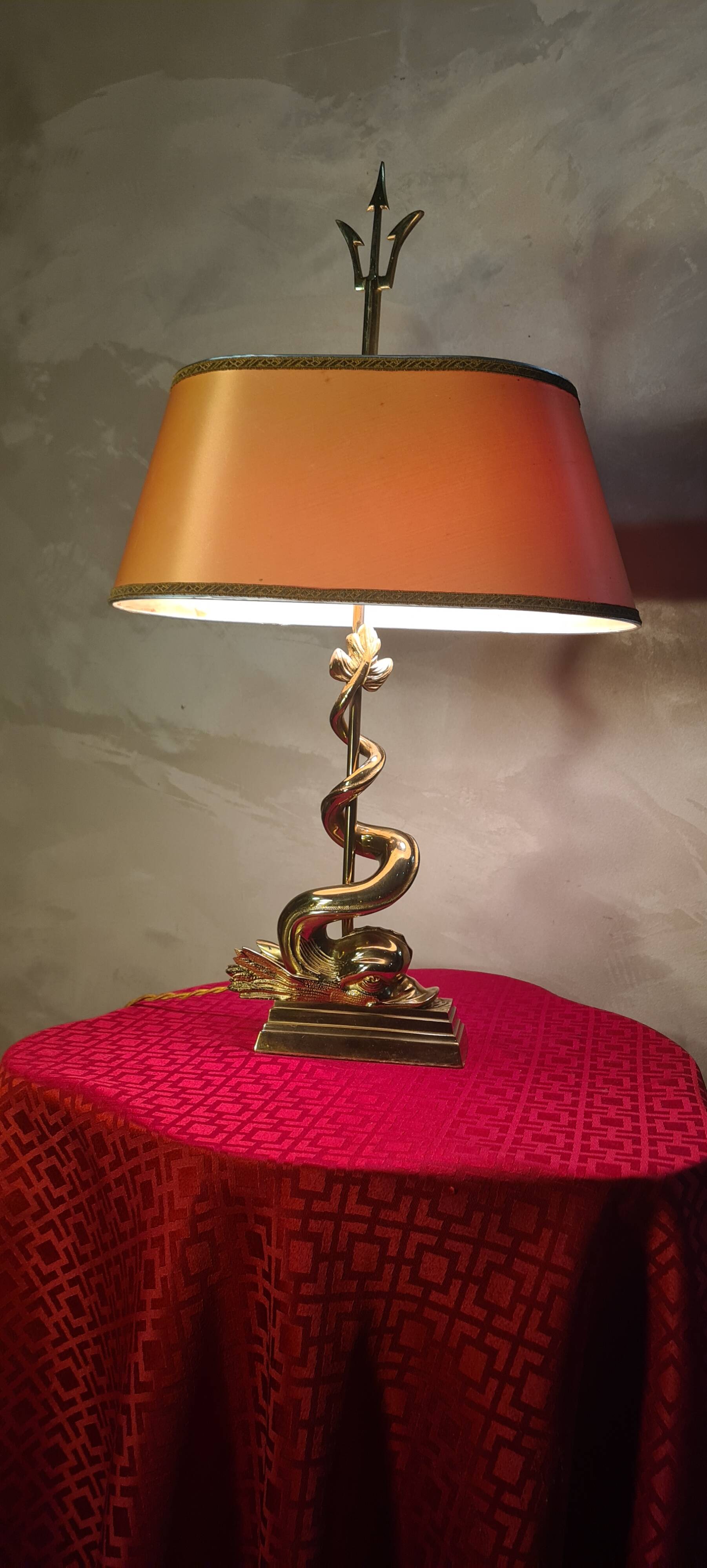 lampe bronze dauphin poseidon angleterre 1910 circa tres bon etat h57x34