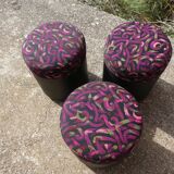 Set of 3 vintage round poufs printed 90