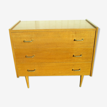 Commode à 3 tiroirs en placage de chêne 1970