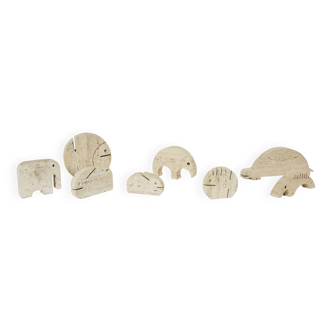 Set of 8 travertine animal sculptures by Fratelli Mannelli 1970