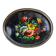 Black lacquered metal tray with multicoloured vintage Russian floral decoration.