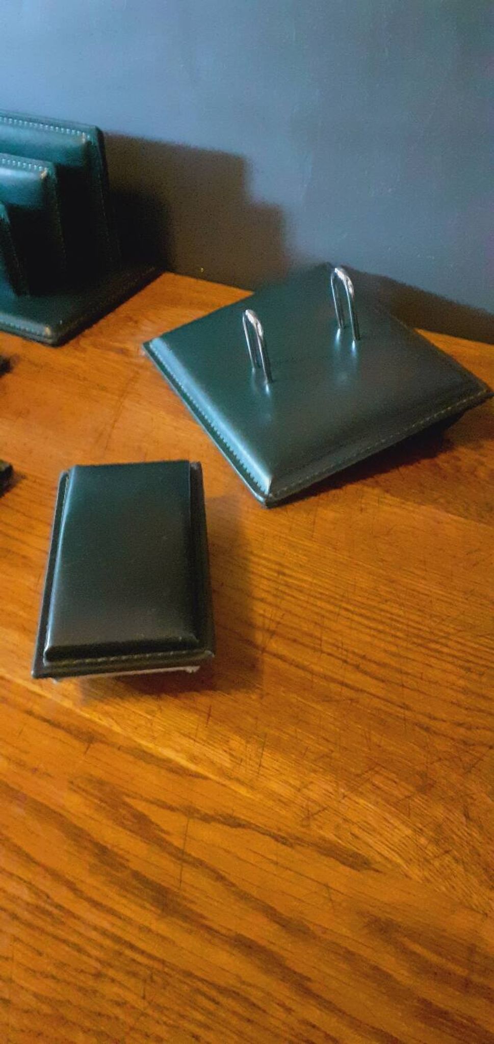 Vintage 7 Piece Office Set from the 50s in Green Leather "Le Tanneur".