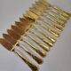 Gold metal fish cutlery, knives and forks 24 pieces