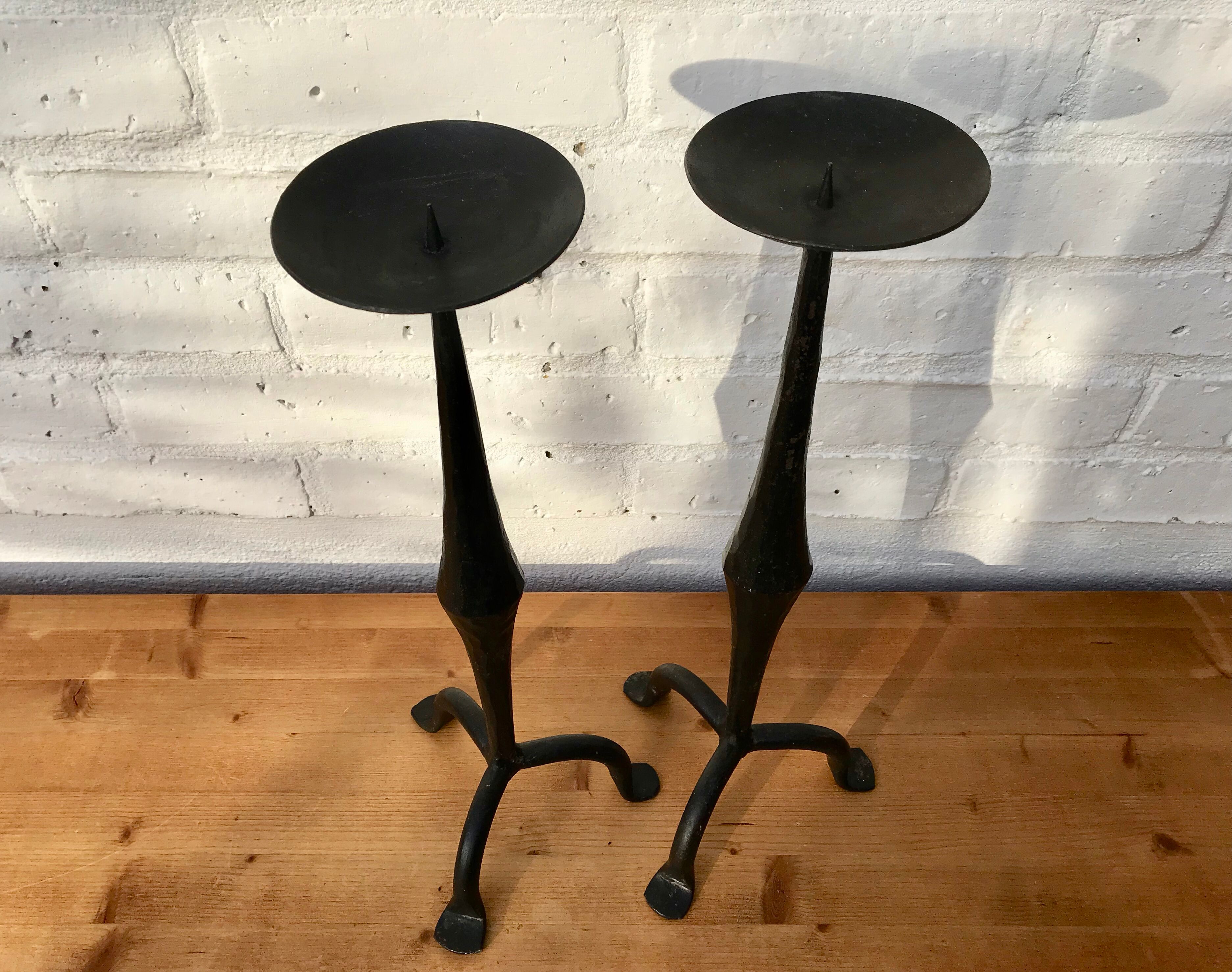 Pair of wrought iron candlesticks black gothic