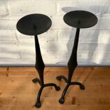 Pair of wrought iron candlesticks black gothic