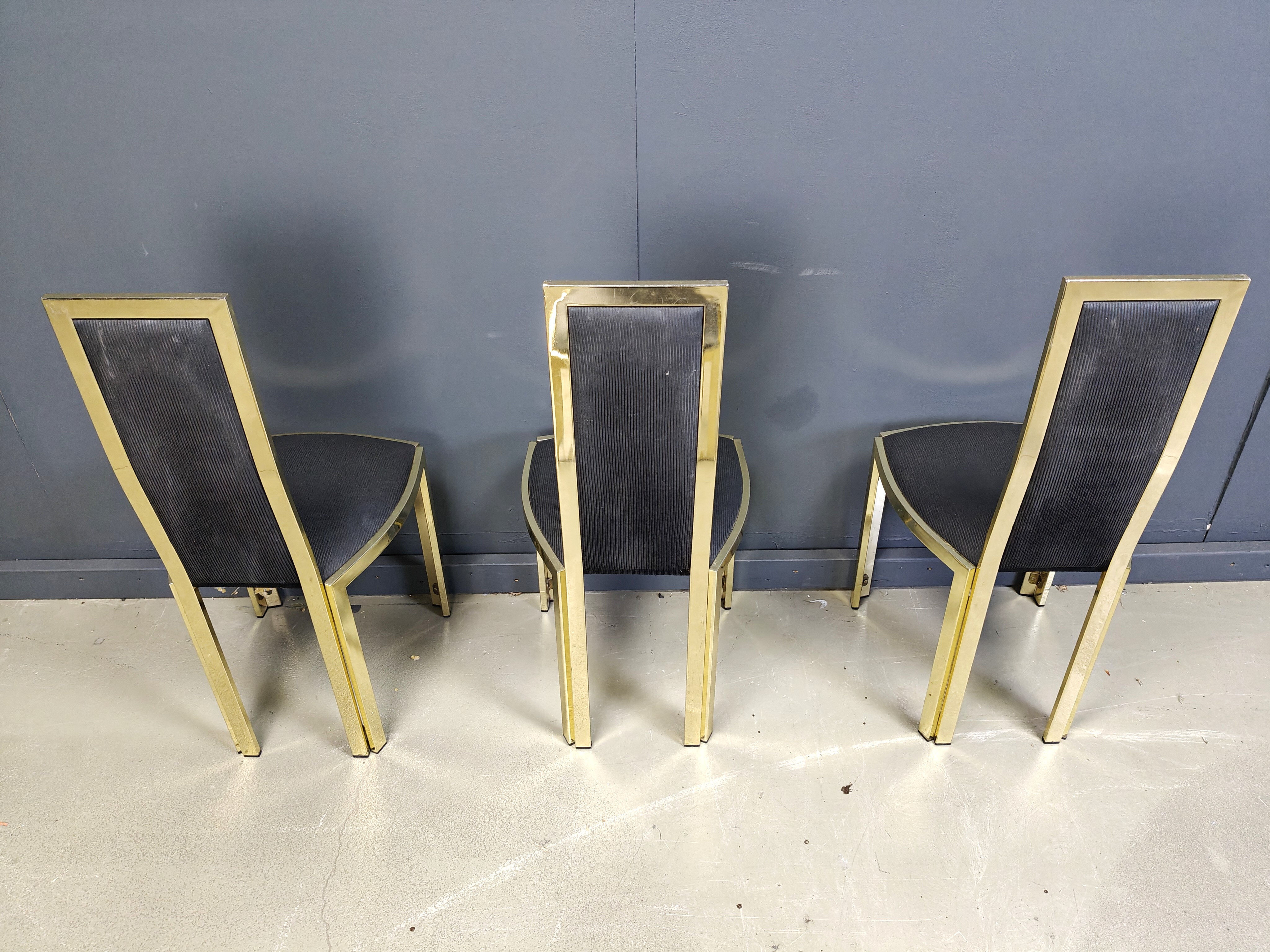 Vintage French brass dining chairs, set of 6 - 1970s