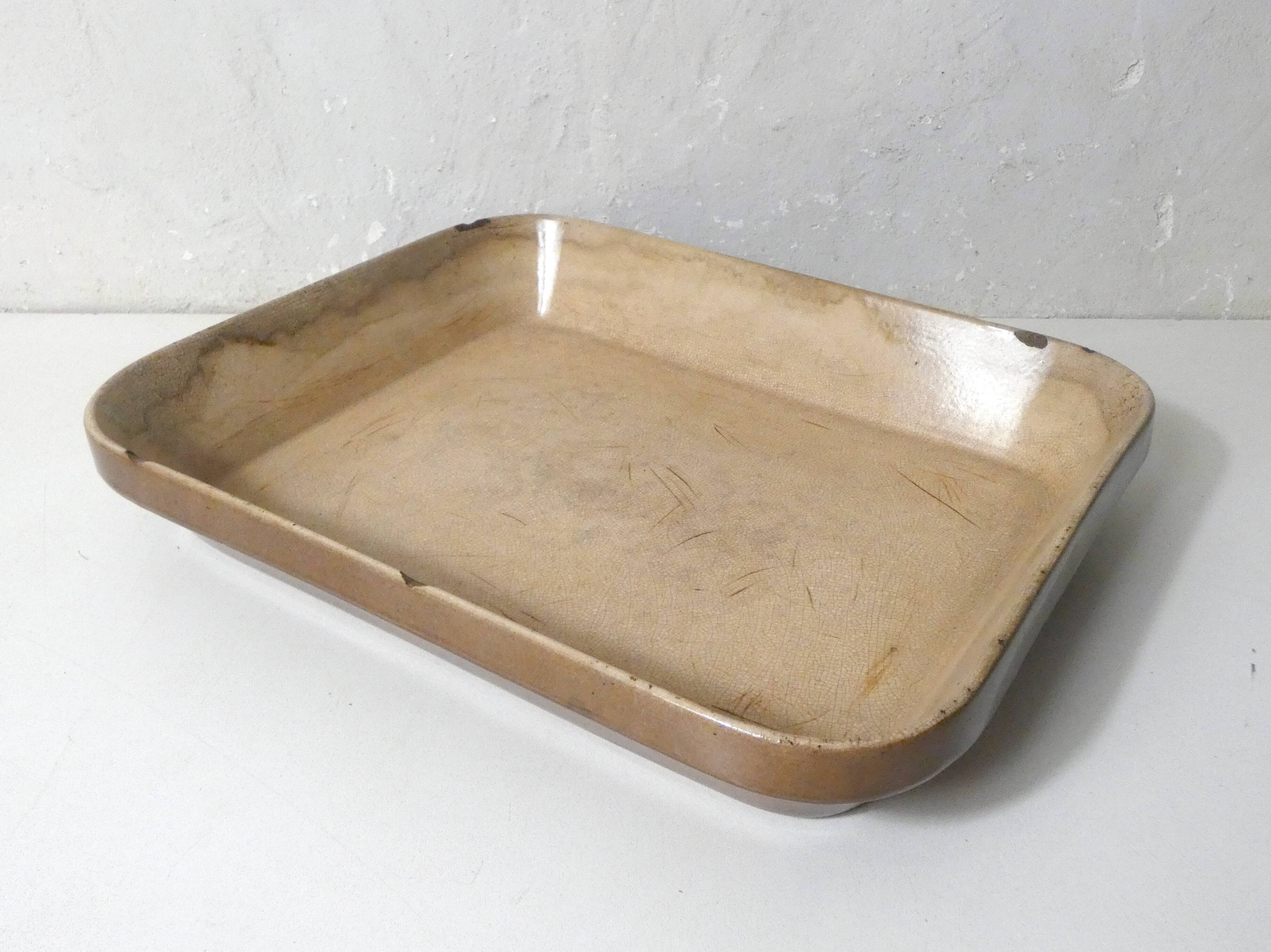 large old vintage Emile Henry glazed stoneware oven dish