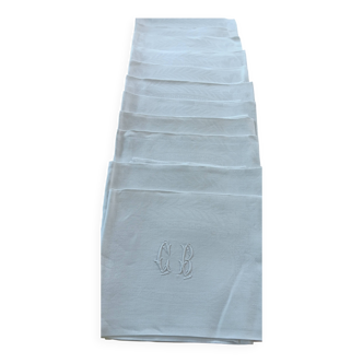 Serviettes lin blanc Monogramme CB vintage (lot de 11 )