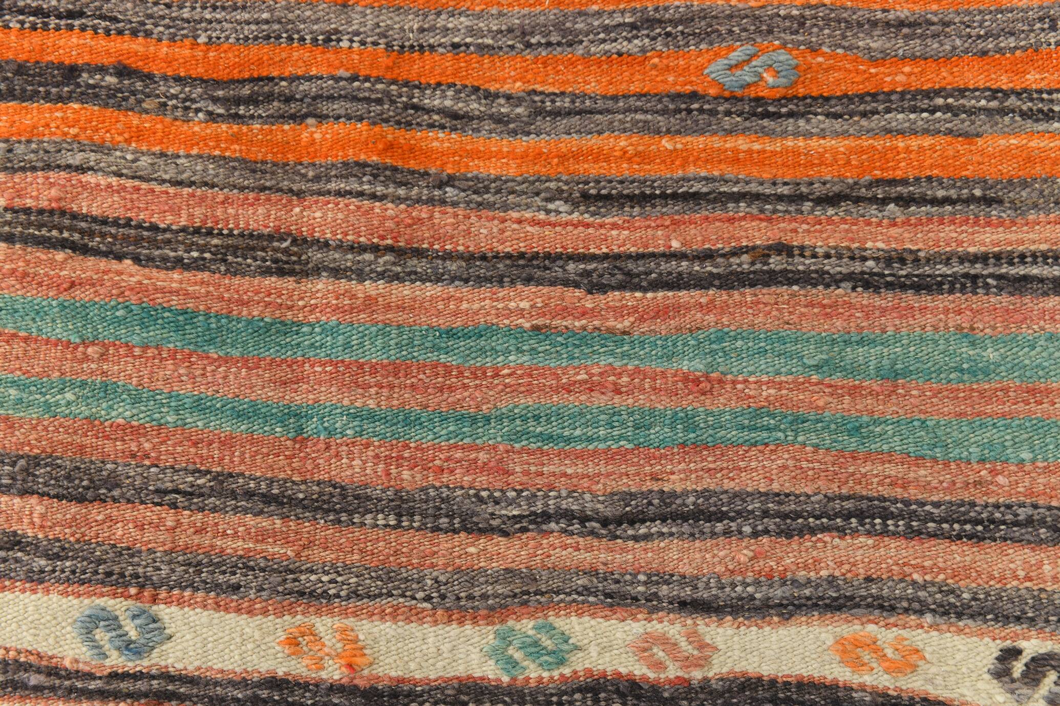 6x7 Pale Red Striped Vintage Kilim Rug, 201x227Cm