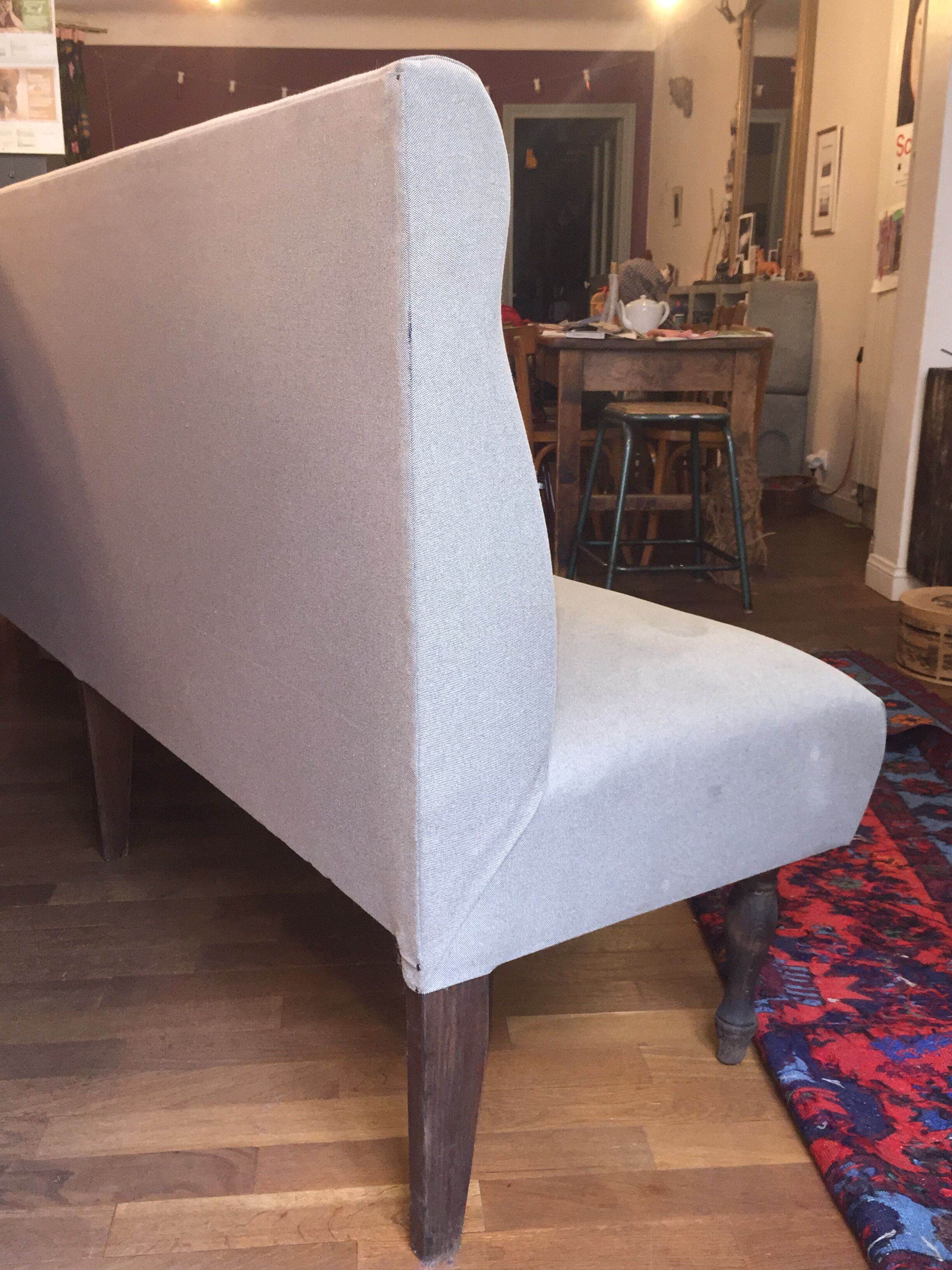 Reupholstered vintage restaurant bench