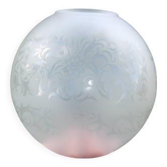Engraved glass globe tulip oil lamp