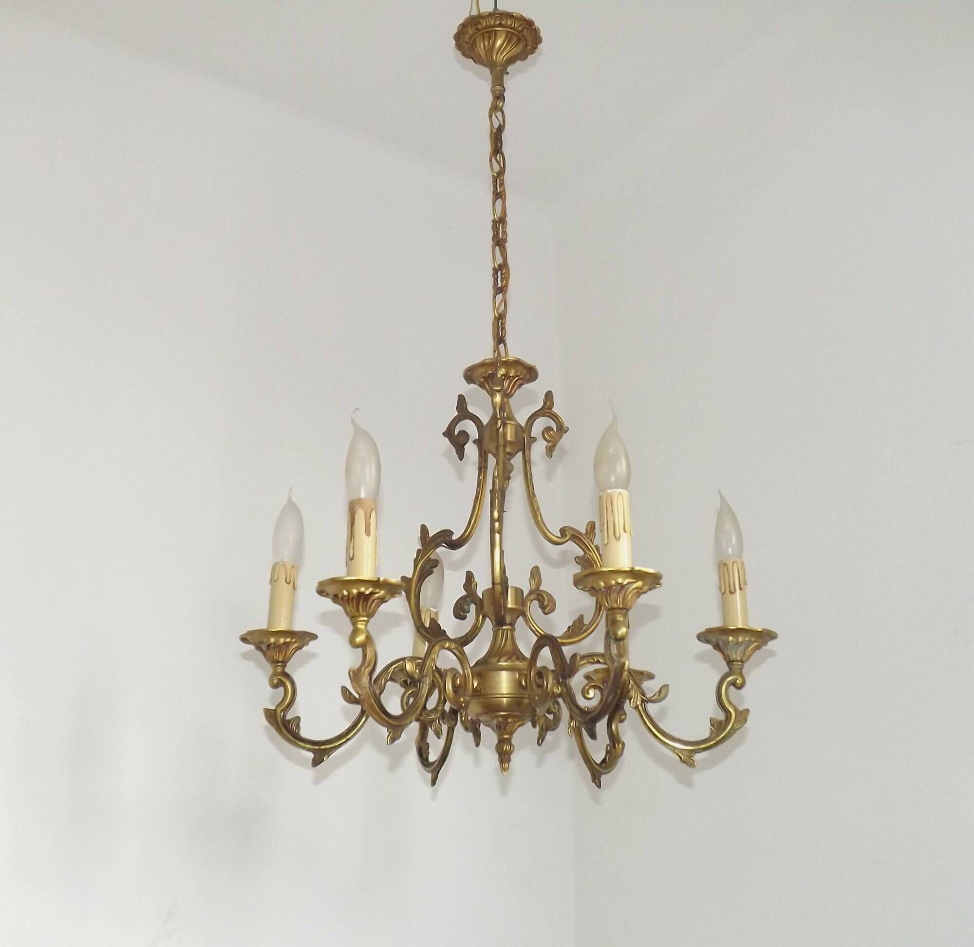 Large Antique French Art Nouveau Acanthus 6-Light Bronze Cage Candlestick