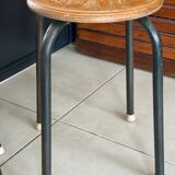 Pair of metal and wood workshop stools