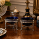 Pair of Vintage Swan-Shaped Salt Cellars, Silver-Plated, with Cobalt Blue Glass Liners