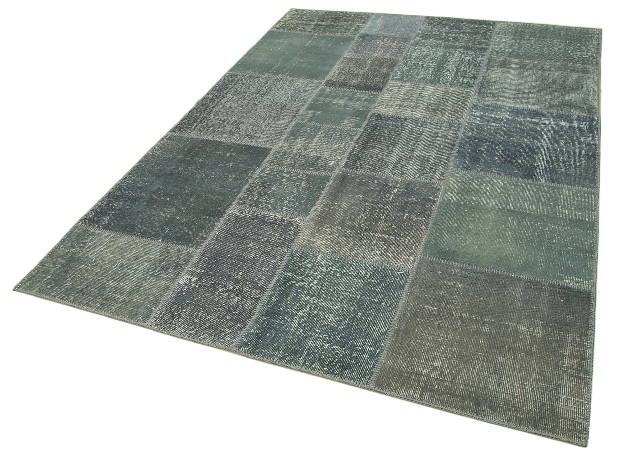 Handwoven oriental overdyed 170 cm x 240 cm grey patchwork carpet