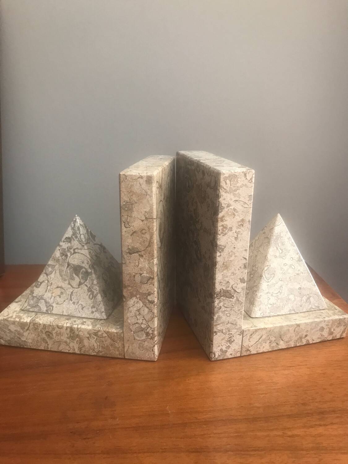 Pair of marble pyramid bookends