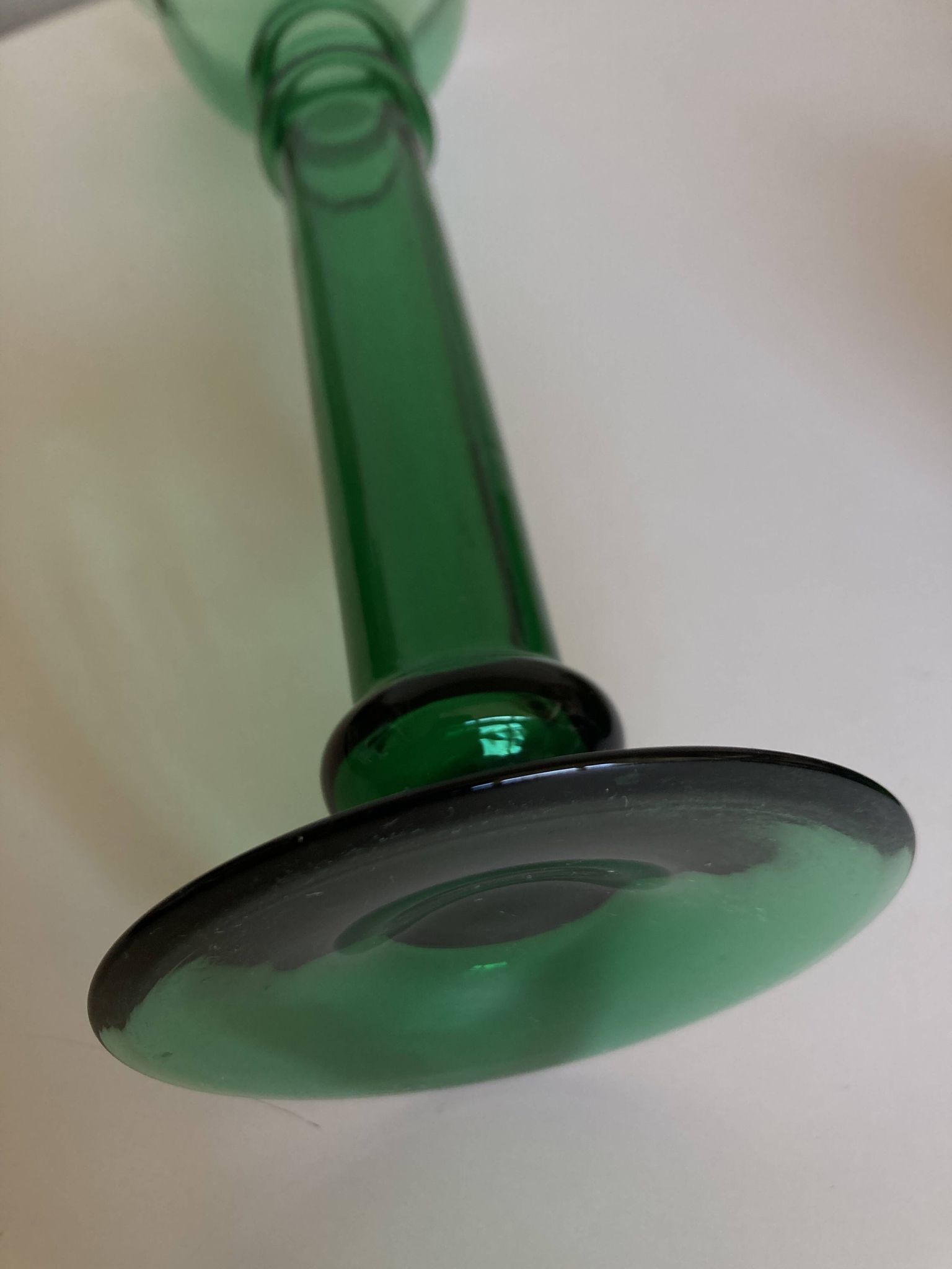 XXL tulip candle holder in blown green glass from the 1960s