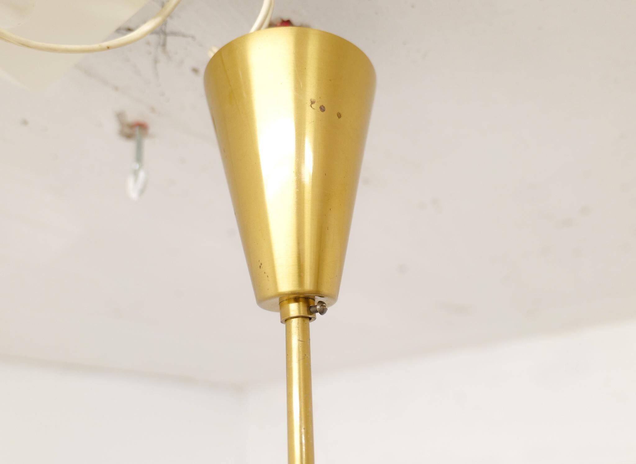 Midcentury brass and opaline ceiling lamp by Hans-Agne Jakobsson, Sweden, 1950s.
