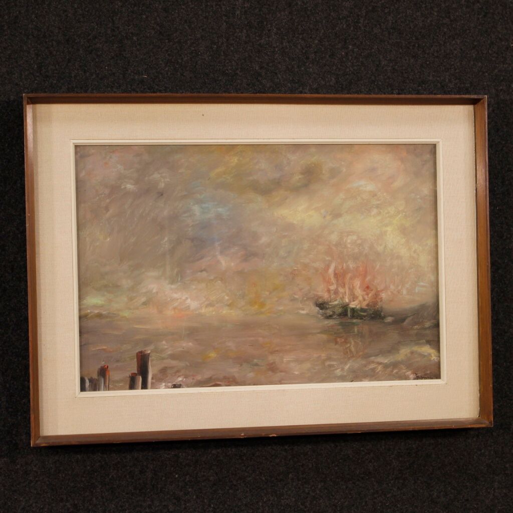 Italian seascape painting in impressionist-style from 20th century