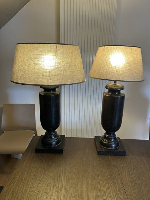 Vintage turned blackened wooden baluster lamp base