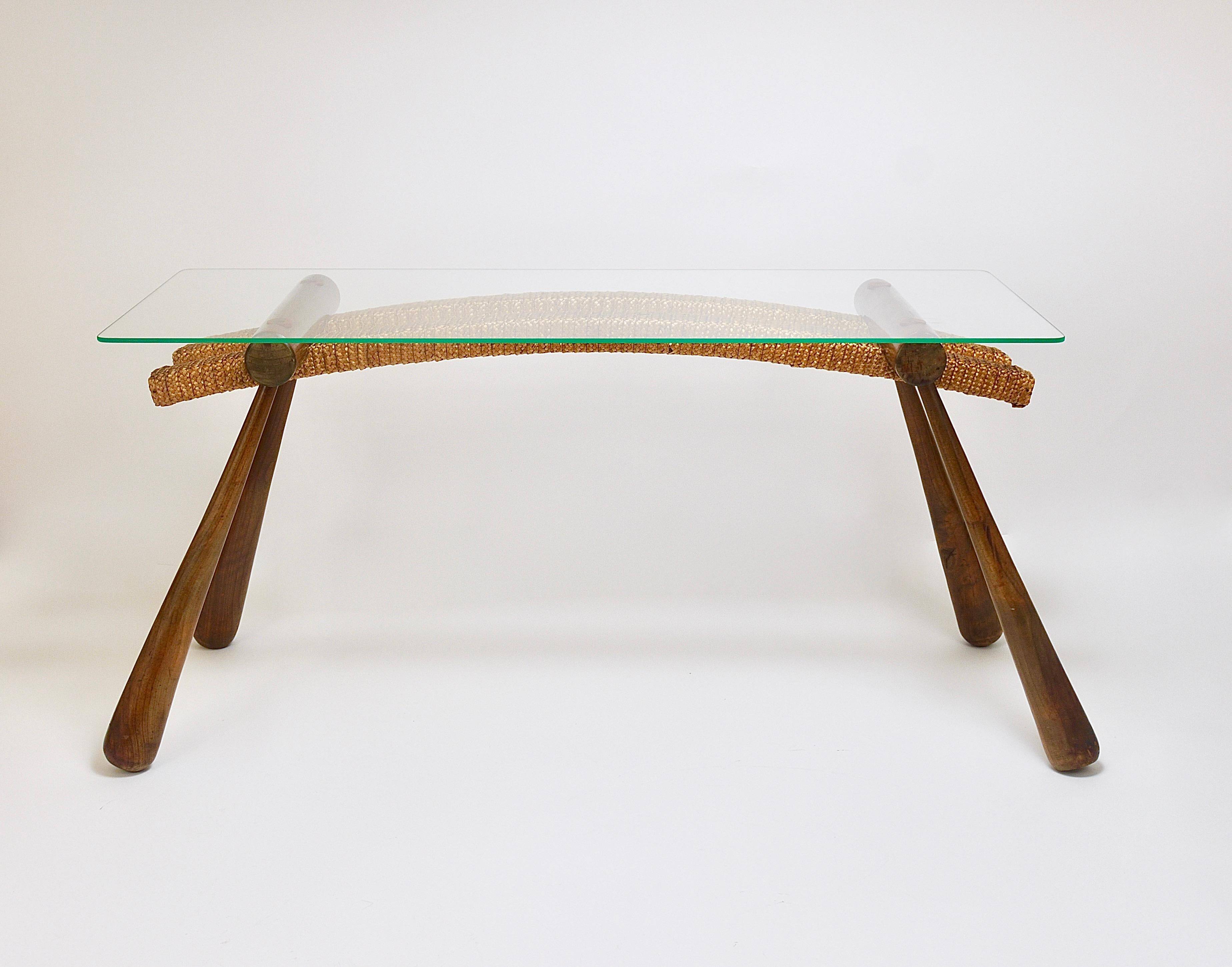 Mid-century side table by Max Kment, maple, cord, Austria, 1950s