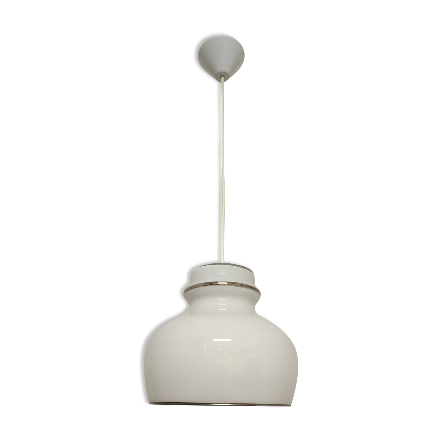 Hanging lamp of the 70s in white opaline