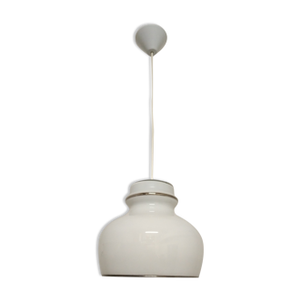 Hanging lamp of the 70s in white opaline