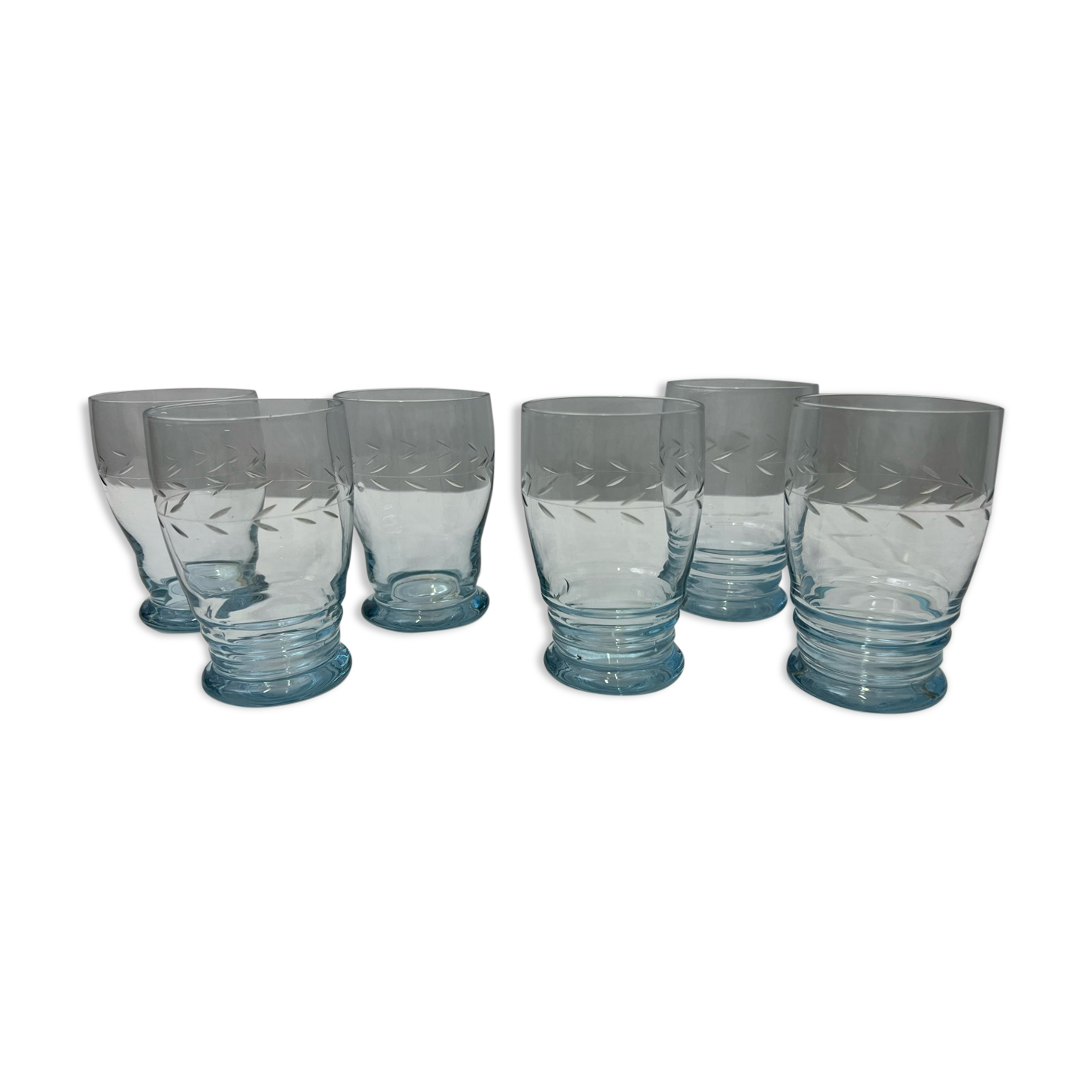 6 blue vintage glasses