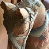 Vintage solid wood polychrome horse on legs