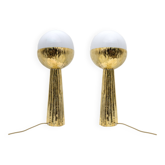Pair of Modern Italian Brass and Opaline Glass Table Lamps