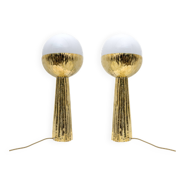 Pair of Modern Italian Brass and Opaline Glass Table Lamps