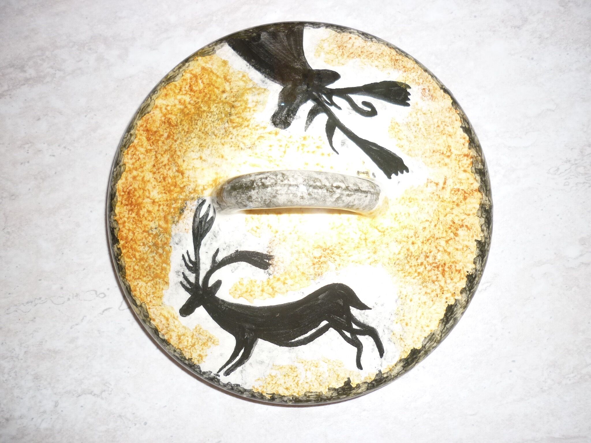Tripod bonbonnière with "lascaux" decorations 1950-1960