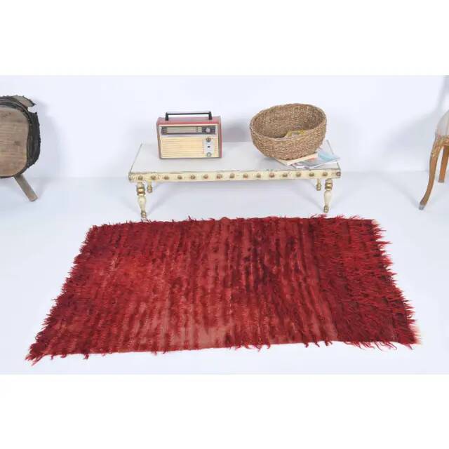 Vintage Turkish Hand-Knotted Wool Cotton Red Kilim Area Rug 94x144