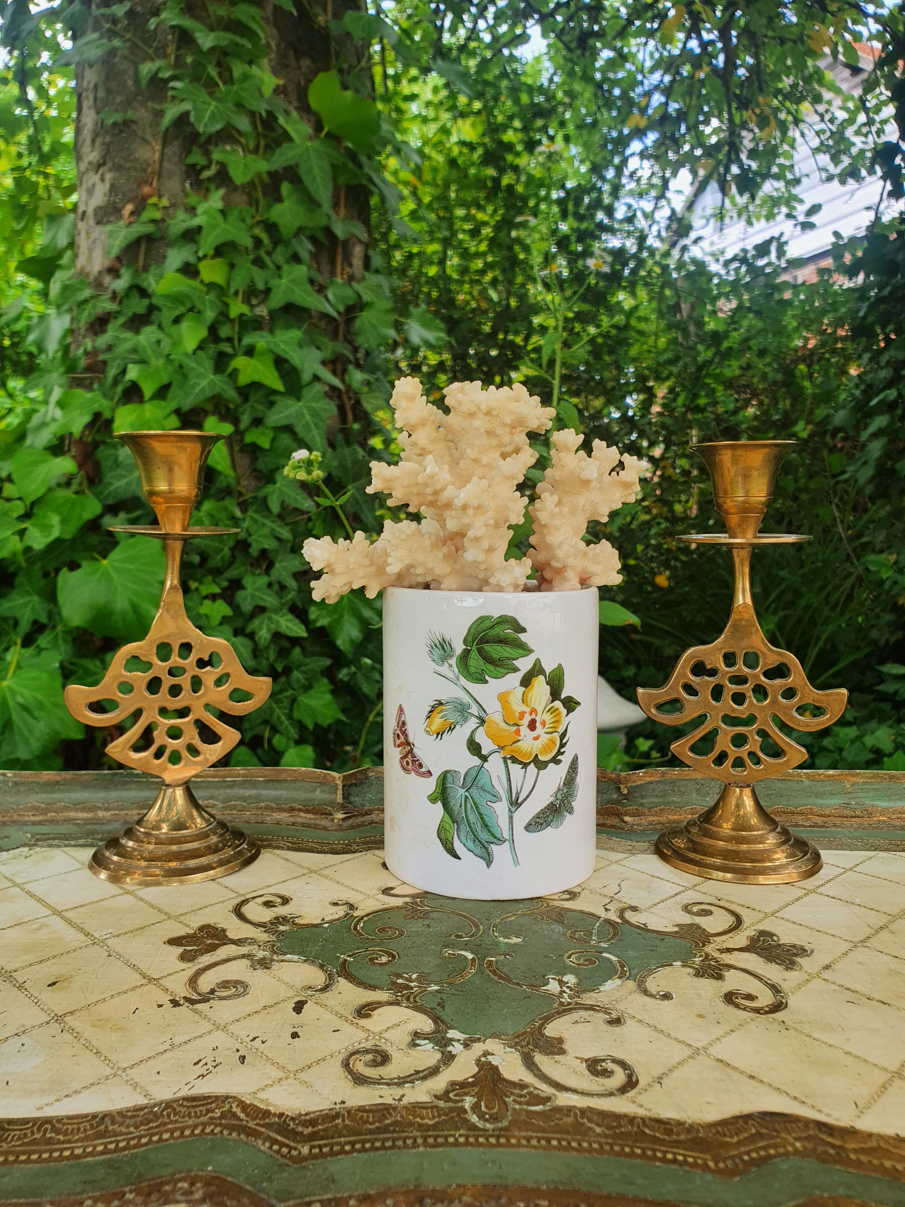 Pair of golden brass candle holders
