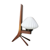 Vintage wooden tripod lamp with pleated glass lampshade, 1970