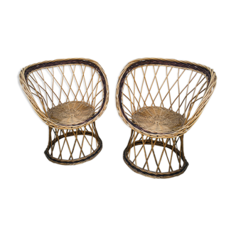 Pair rattan armchairs