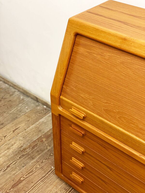 Cabinet d’écriture en teck danois du milieu du siècle, bureau ou bureau de secrétaire avec rouleau, années 1960