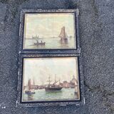 Paire de Lithographie maritimes dans le goût de Frederik Soerense, XIXème s.
