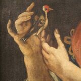 Italian Framework Portrait Of A Girl With A Goldfinch From 18th Century