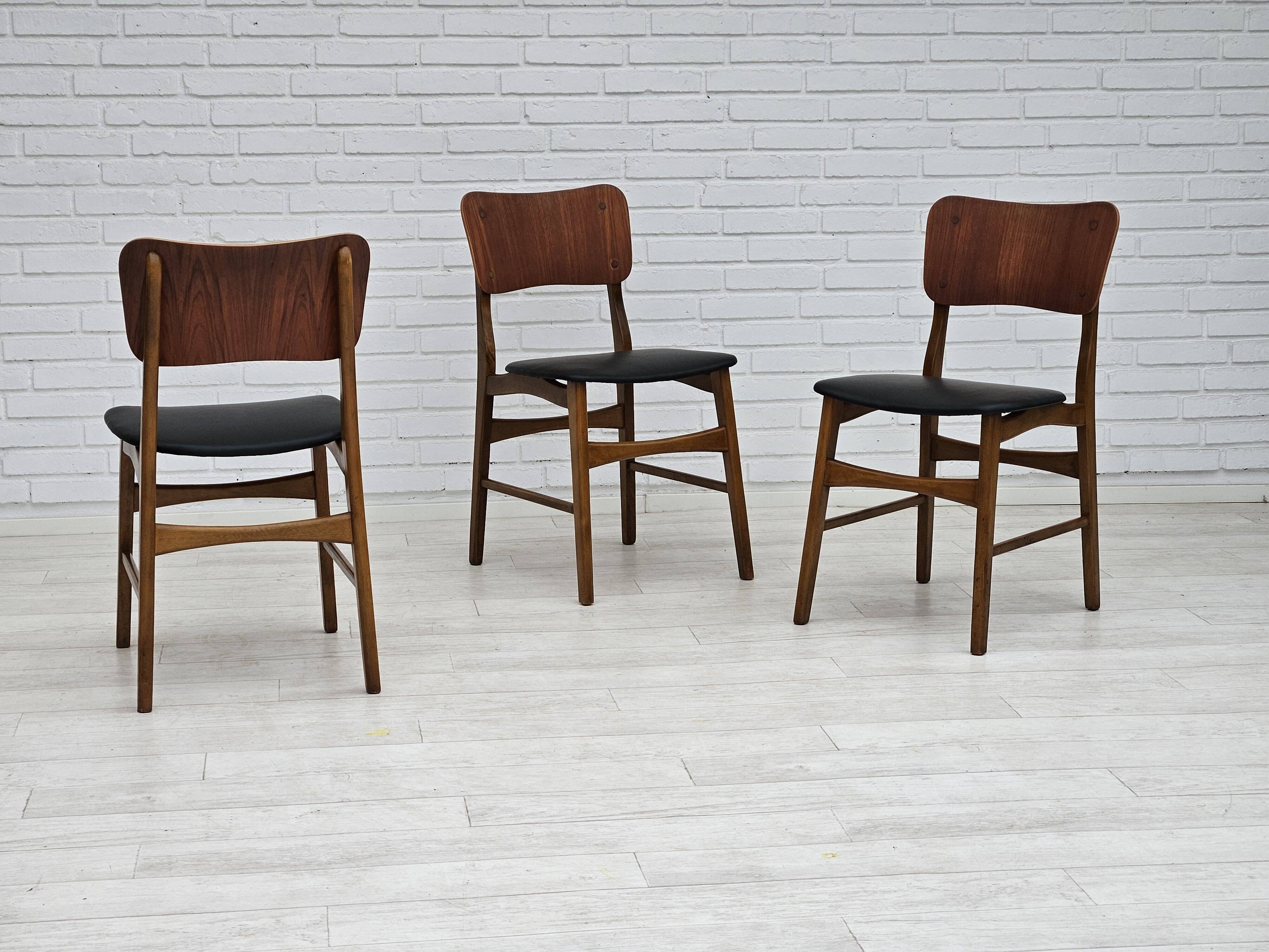1960s, Danish design by Ib Kofod Larsen, set of 3 dining chairs model 62.