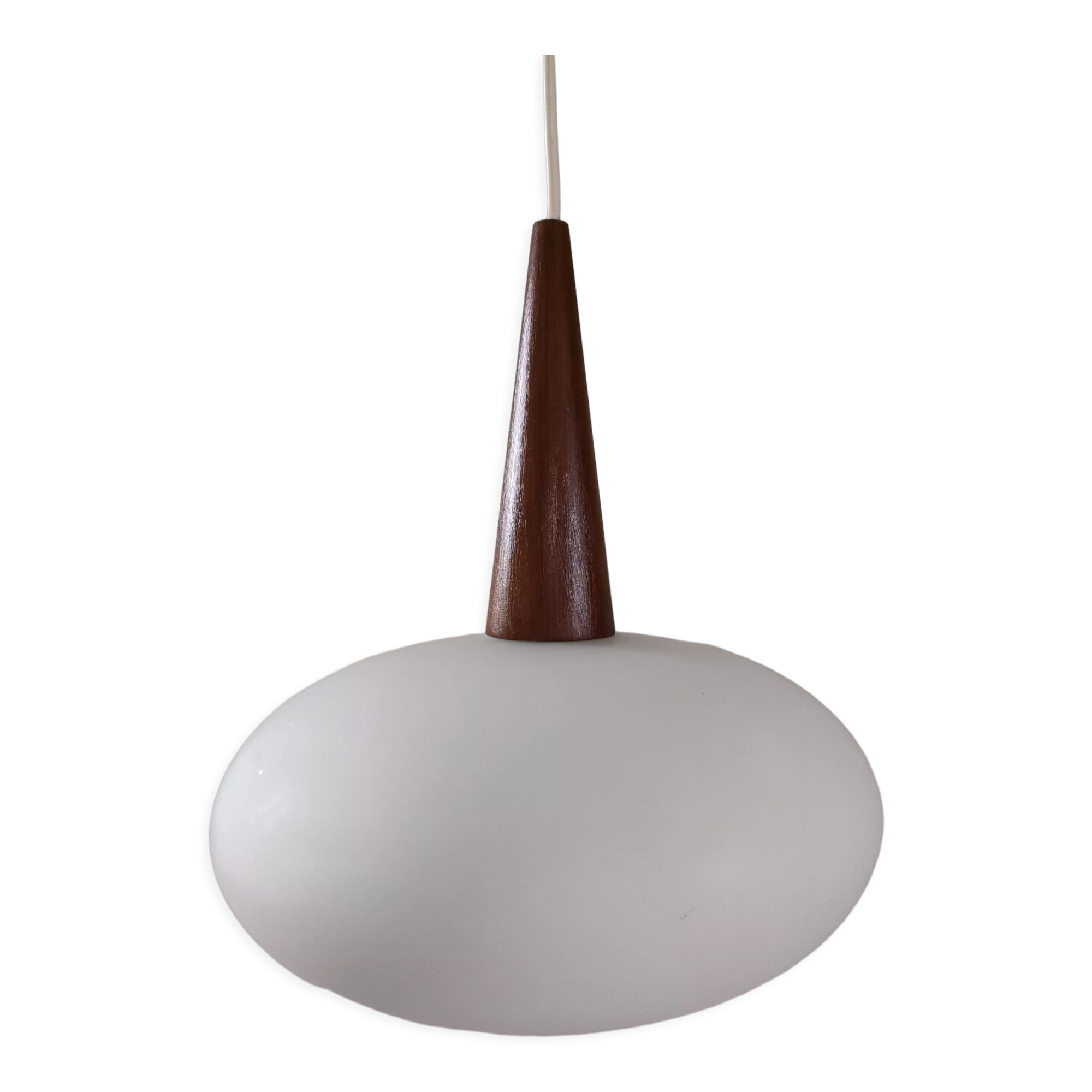 Suspension opaline et teck Louis Kalff pour Philips