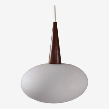 Louis Kalff Opaline and teak pendant lamp for Philips