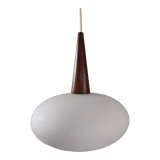 Louis Kalff Opaline and teak pendant lamp for Philips