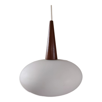 Louis Kalff Opaline and teak pendant lamp for Philips
