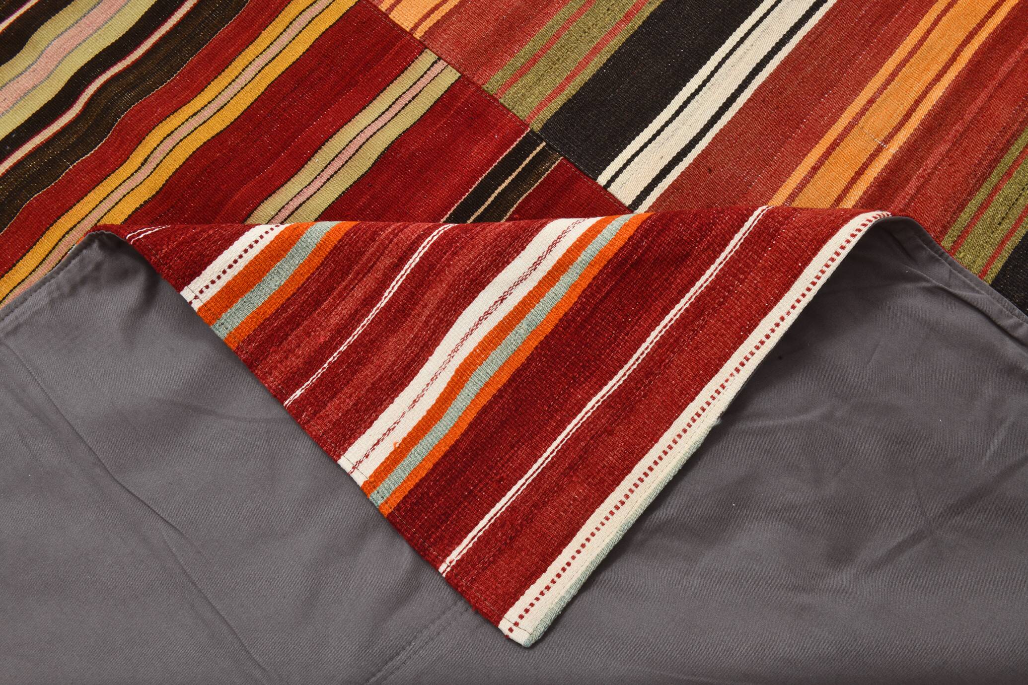 Red & Green Striped Pattern Turkish Kilim Rug, 270x383Cm