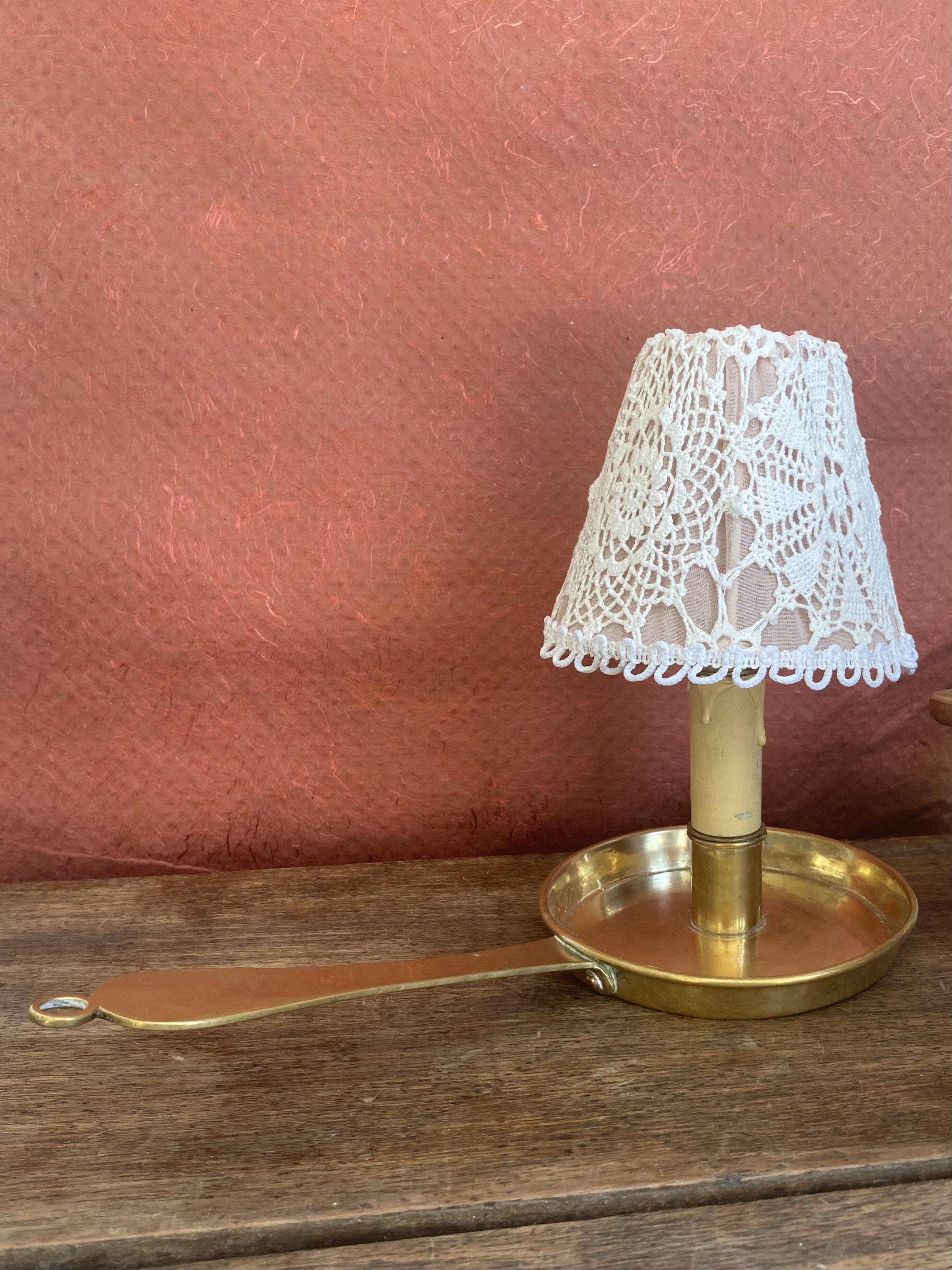 Duo of fishnet and cotton crochet lampshades, 1960s