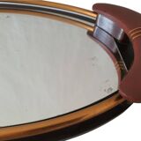 Ancien Superbe Plateau Style Art Déco Miroir Poignée En Cuir Ou Simili Vintage